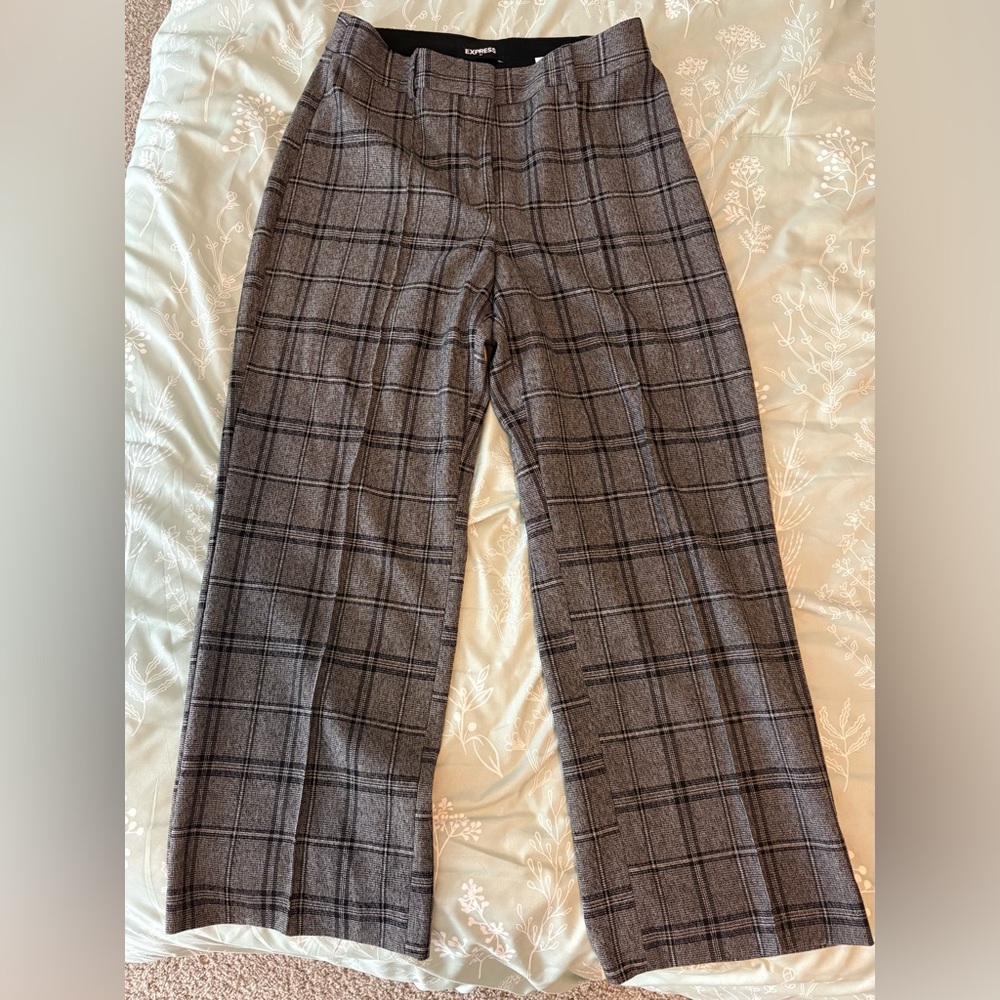 Express Gray Plaid Wide Leg Pants